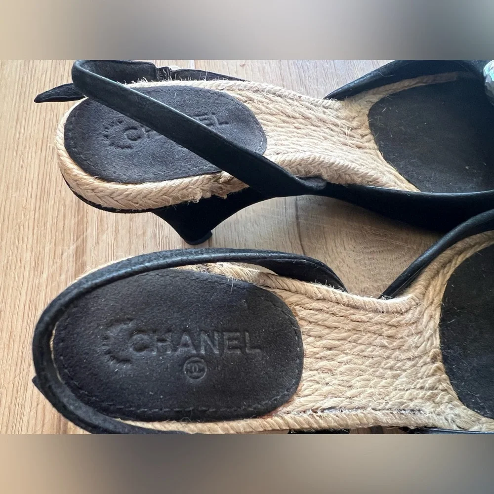 Chanel Black Slingback Sandals with Floral Accent - Picture 4 of 9